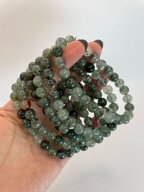 ONE Natural Green Phantom Beaded Stretch Bracelet - 8mm (0054)